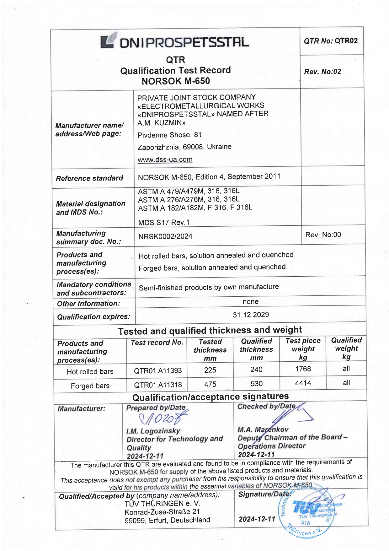 QTR Qualification Test Record Norsok M-650 (eng)